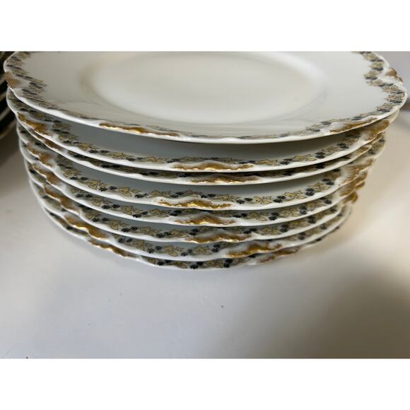 Limoges by Frank Haviland-8 plates/10 lunch/4 soup-Gold yellow ivy - Picture 6 of 9
